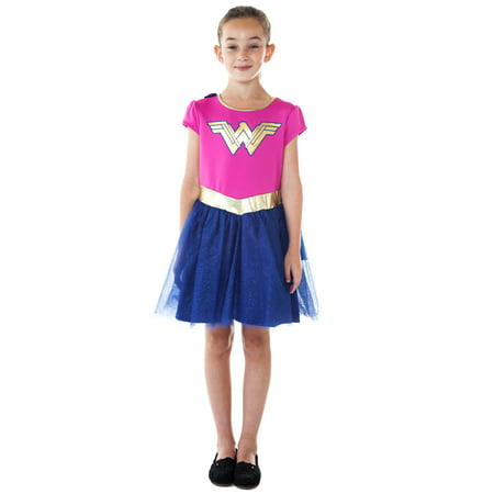 DC Comics Wonder Woman Dress Halloween Costume With Superhero Cape (Big Girls)