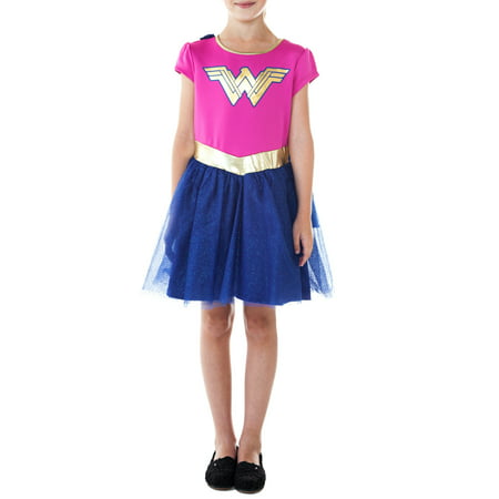 DC Comics Wonder Woman Dress Halloween Costume With Superhero Cape (Big Girls)