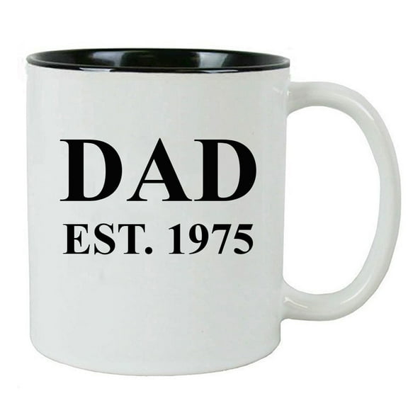 Dad Established Dad EST. 1975 11 Ounce Ceramic Coffee Mug with C-Handle, Black - By CustomGiftsNow