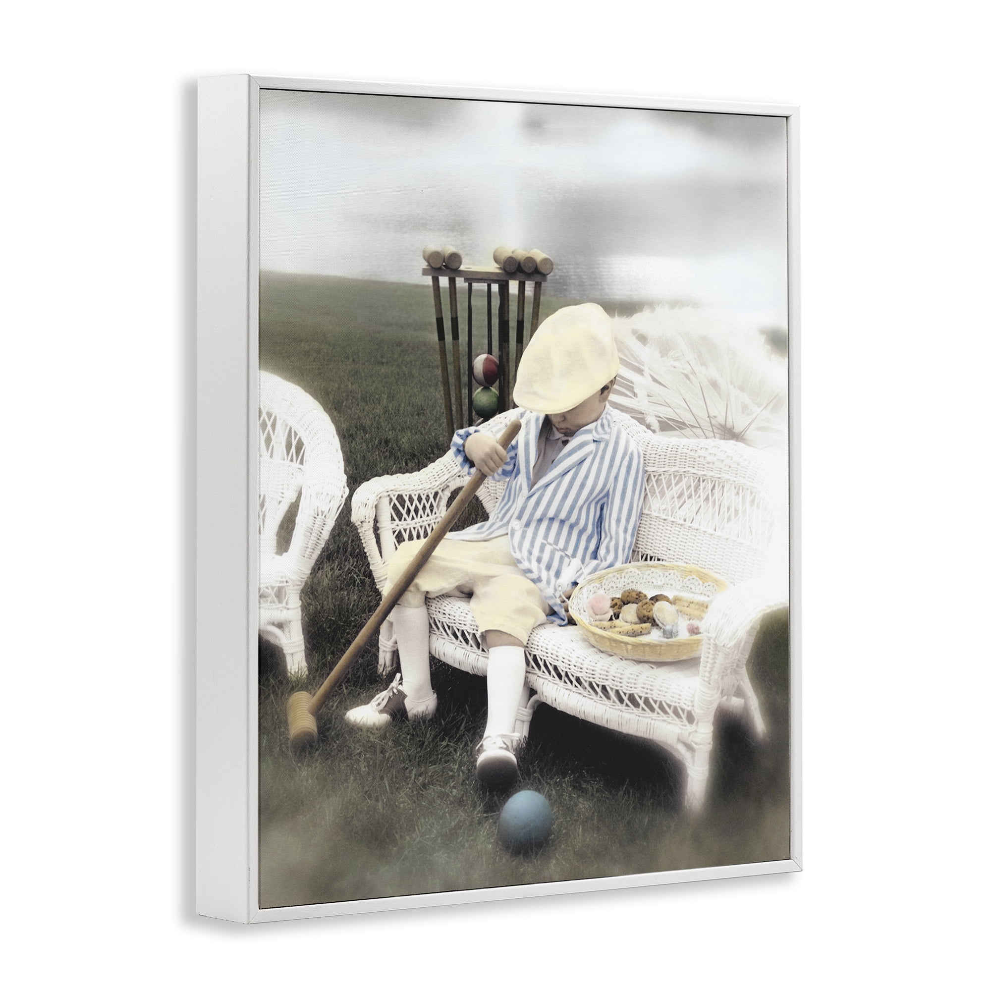 Stupell Industries Child with Croquet Mallet White Framed Giclee Art, design by Kendra Dew