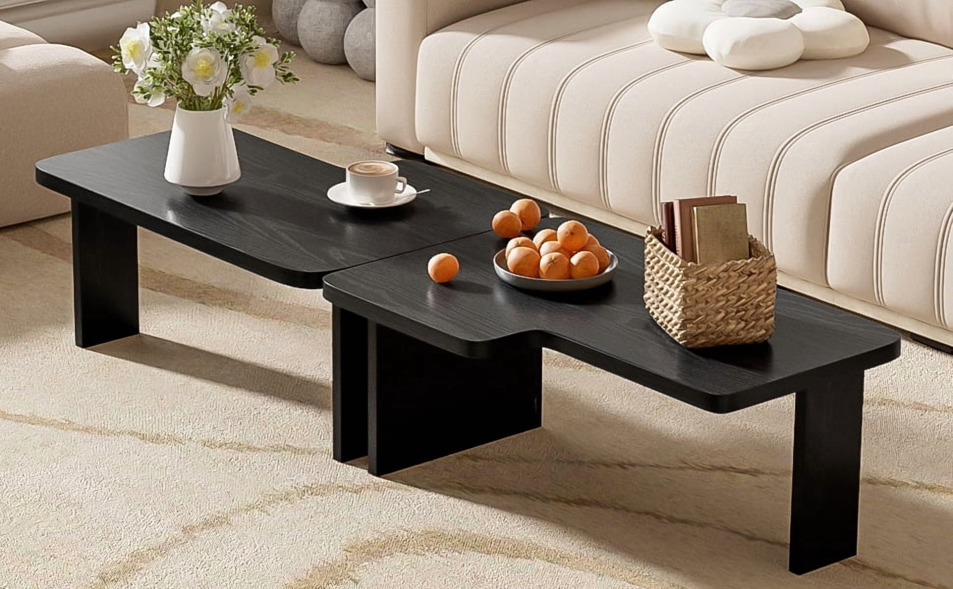 Euroco Modular Coffee Table Set of 2 – Freely Configurable Wood Grain MDF Tables with Modern Design, Compact Side Table Option