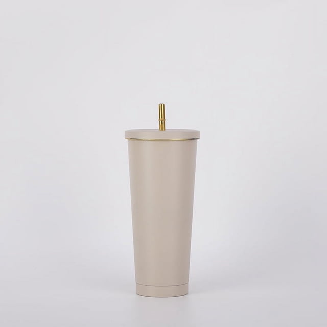 Termo portátil de acero inoxidable 304 con pajita de doble capa para exteriores, taza de café al vacío para automóvil
