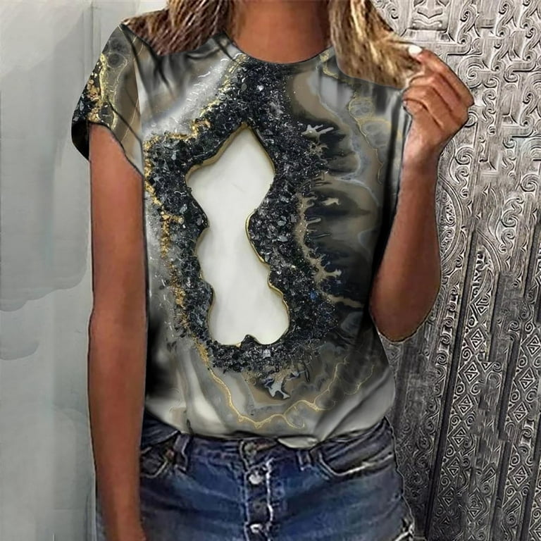 Olyvenn Summer Womens Tunic Tops Loose T Shirts Tie Dye Marble