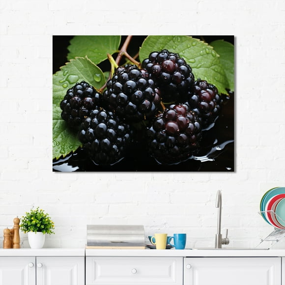 Designart Large Fruits Wall Art, Fruit Blackberry Bliss painting , fruits Wall art decor, Black Traditional Canvas wall art, 20x12 inches