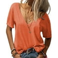thumbnail image 4 of Manxivoo Womens Tops Women's Fashion Deep V Neck Short Sleeve Top Solid Color Casual Loose Basic T Shirt Oversized Tshirts Shirts for Women Red, 4 of 6