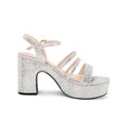 thumbnail image 6 of BLISSFUL STEP Women's Glitter Strappy Strap High Platform Chunky Heel Sandals Silver 6, 6 of 8