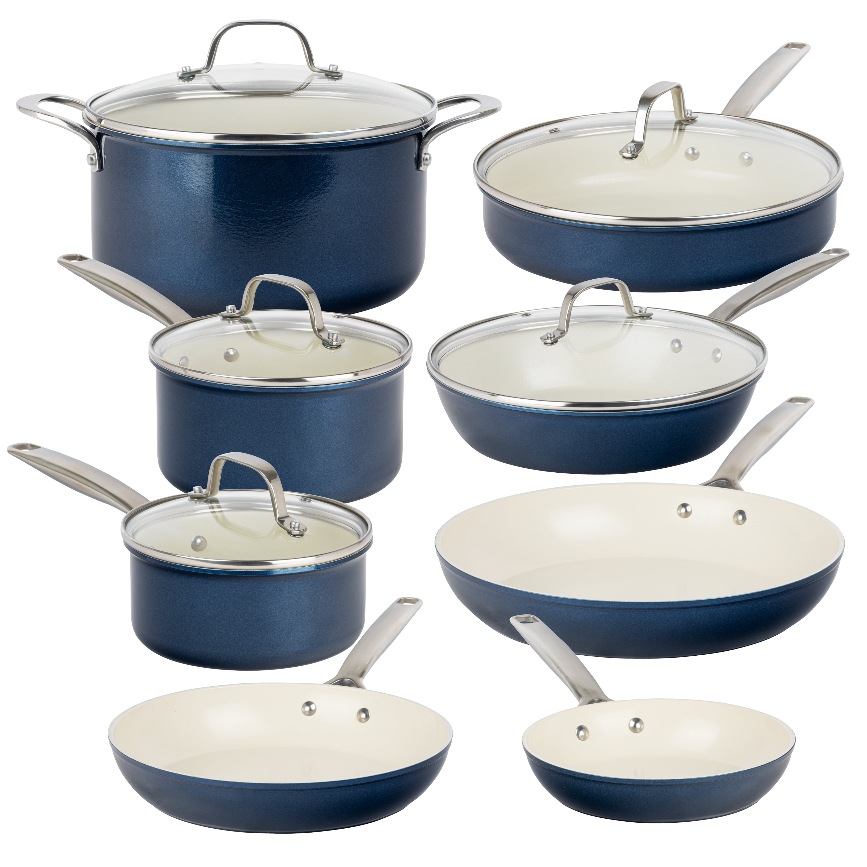 Gotham Steel Pro 13 Pc Ceramic Pots and Pans Set Non Stick, Ceramic Cookware Set, Induction Ready Pot and Pan Set, Forged Aluminum Construction, Dishwasher Safe, Natural Collection