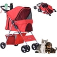 thumbnail image 1 of PawHut Dog Stroller, One-click Folding Pet Stroller with Cup Holder, 4 Wheels Travel Carrier w/ Brakes, 360° Swiveling Front Wheels, Storage Basket, for XS/Small Dogs Cats, Red, 1 of 10