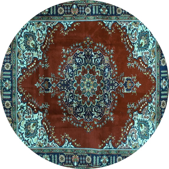 Ahgly Company Indoor Round Medallion Light Blue Traditional Area Rugs, 7' Round