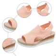 thumbnail image 5 of Rokment Womens Platform Wedge Gladiator Sandals Stylish Comfortable Elastic Mesh Espadrilles Memory Foam Chunky High Heels Athletic Slip on Walking Summer Shoes Pink Size 8.5, 5 of 7