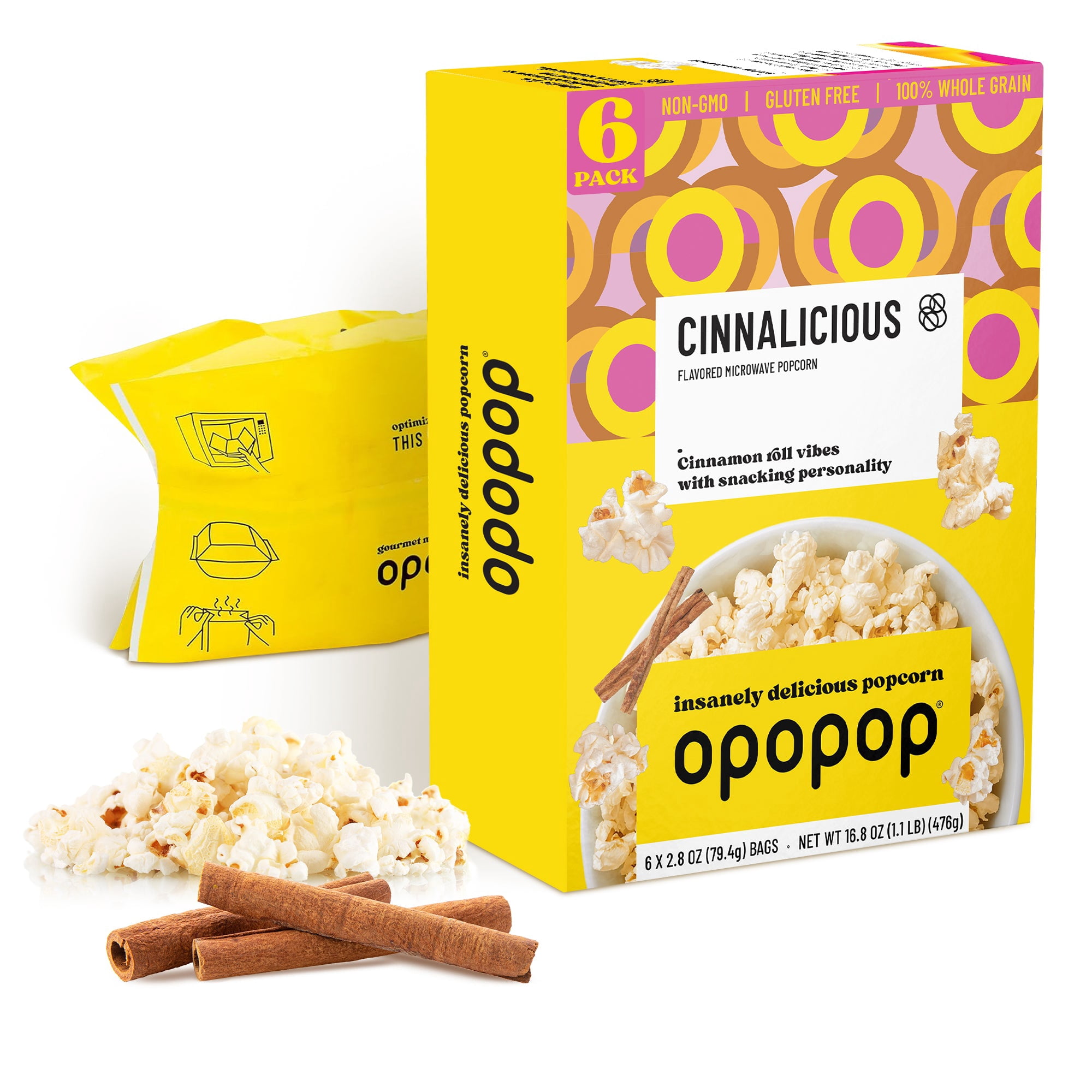 Opopop Microwave Popcorn Cinnalicious Flavor 2.8oz/6ct