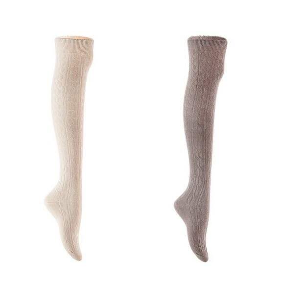 Lian LifeStyle Women's 2 Pair Adorable Comfortable Soft Thigh High Over Knee High Cotton Socks Size 6-9 L1024 Cream,Dark Grey