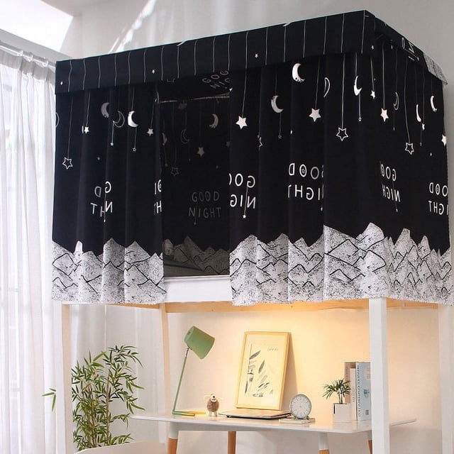 Printed Dormitory Bed Curtain with Rope & Clasp College Single Bed Shade Cloth for 4/4.5 inch Bunk Bed