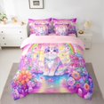 thumbnail image 2 of Manfei Magical Cat Animal Twin Bedding Sets 7-Piece for Teen, Princess Castle Bedding Comforter Set, Rainbow Floral Butterfly Reversible Sheet Sets, Luxury Bedroom Decor, 2 of 7