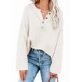 thumbnail image 2 of Women'S Oversized Sweaters Batwing Long Sleeve Loose V Neck Button Henley Tops Pullover Knit Jumper Cream White L, 2 of 6