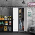 thumbnail image 5 of Broom Closet Storage Cabinet,65" H Slim Tool Cabinets with Locking Door and 2 Shelves,Utility Cabinet with Hanging Rod and Hooks for Home Office,GreyWhite, 5 of 8