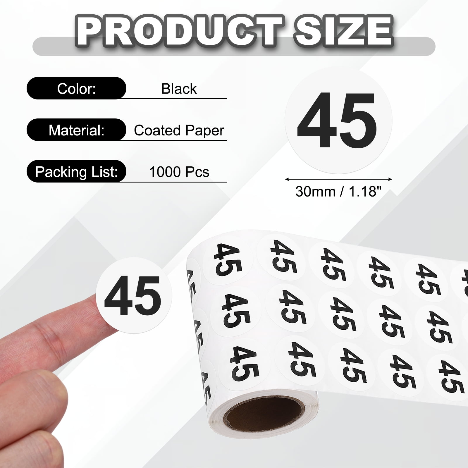 Uxcell 1000pcs 1.2" Number Stickers, Number 45 Sticker Numbers Labels Round Small Vinyl Self Adhesive Label Circle Decals 1 Roll Dots for Photo Album Poster Organize Inventory, Black