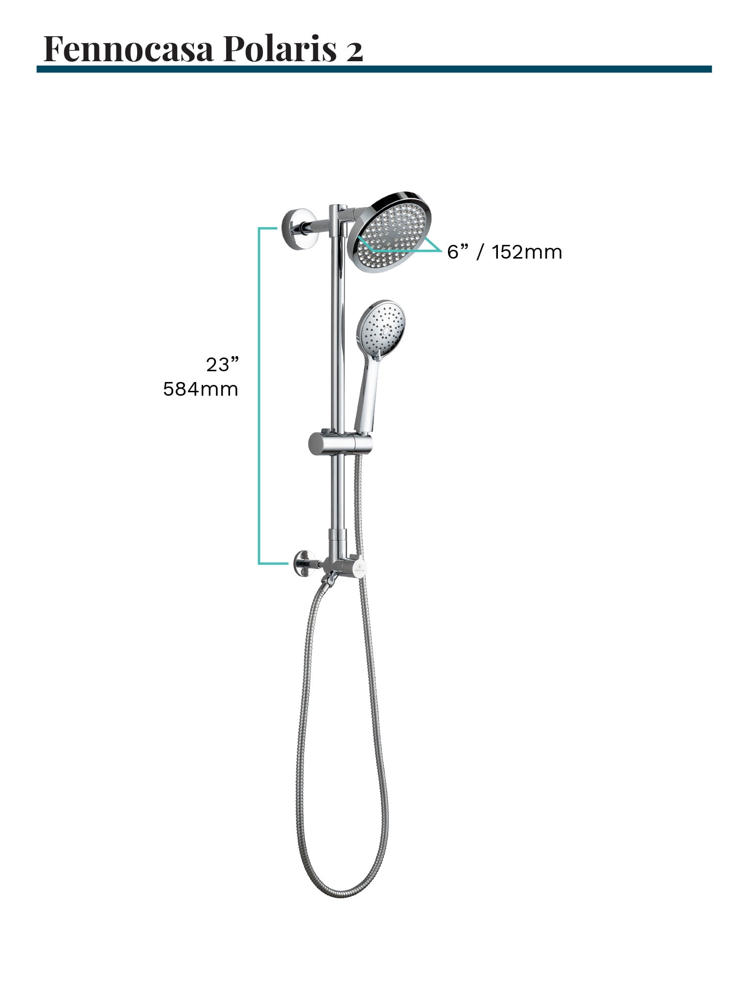 Fennocasa Polaris 2 Shower Set - 6" High-Pressure Rain Shower Head & Handheld Combo - Brushed Nickel