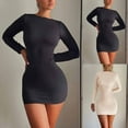 thumbnail image 6 of Womens Fashion Long Sleeve Round Neck Sexy Backless Solid Color Hip Cover Dress, 6 of 9
