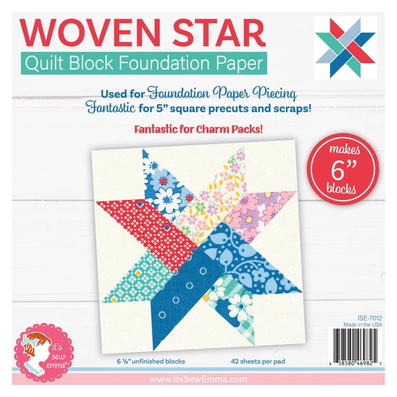 It's Sew Emma Woven Star Quilt Block Foundation Paper-Makes 42 6" blocks.