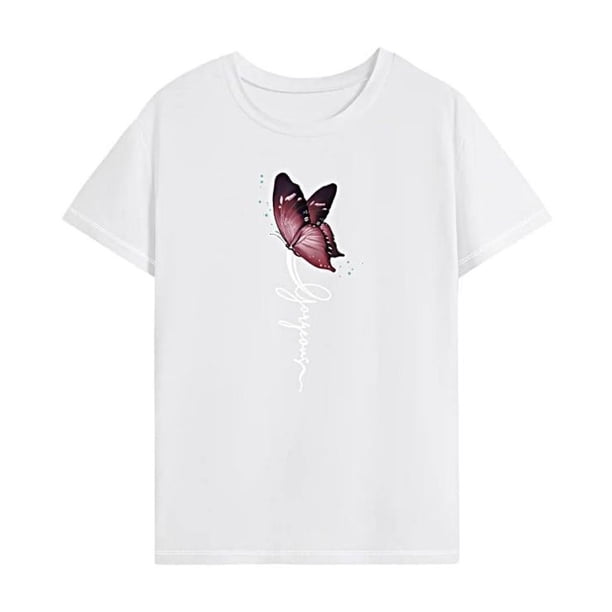 Camiseta básica para mujer, camiseta informal con cuello redondo para compras de viaje de vacaciones S