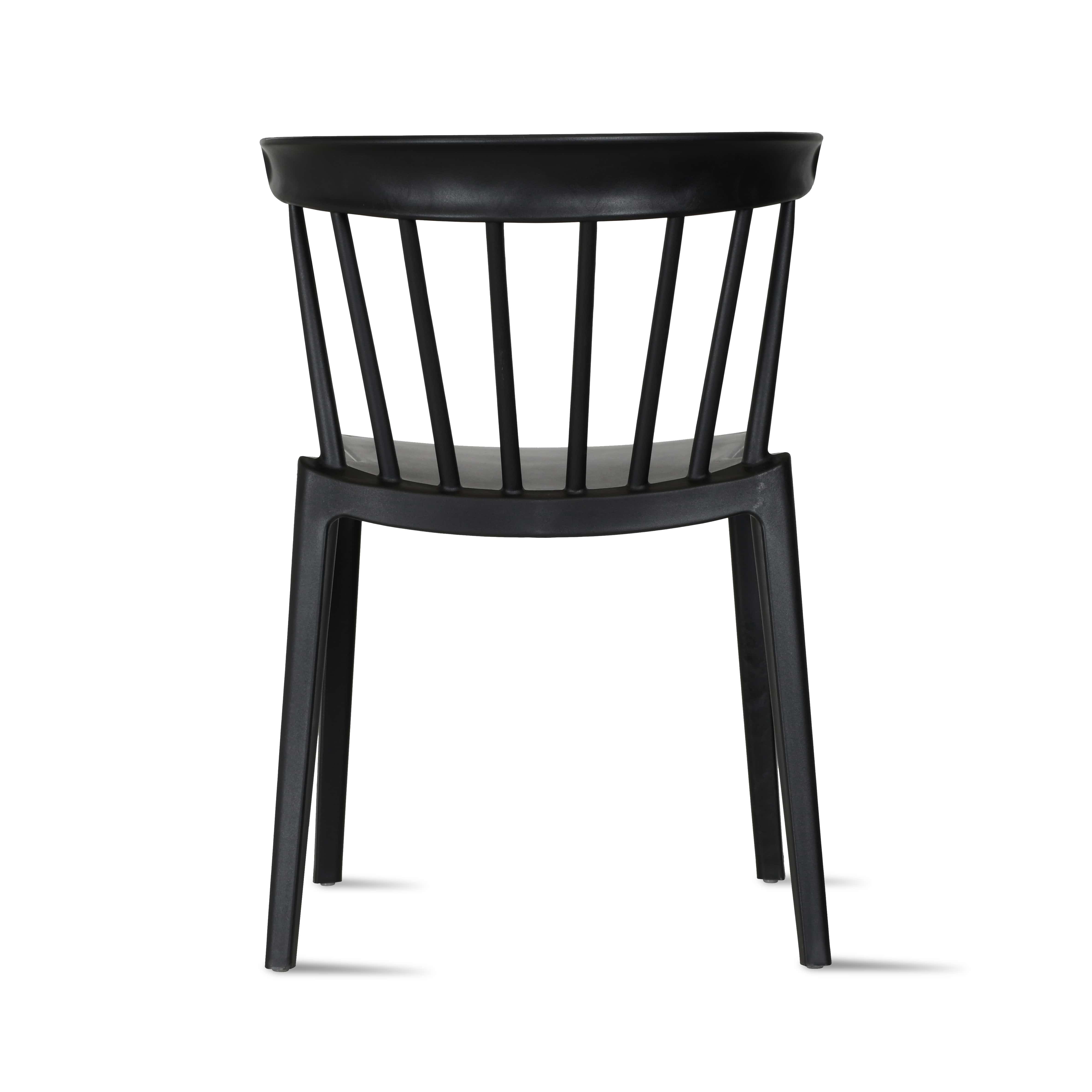 Modern Dining Elbow Side Chair Molded Plastic Indoor and Outdoor Stackable Slat Black Patio Chair, Black, Set of 1, 1 piece