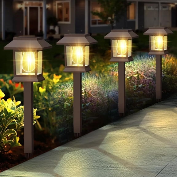 HOODINK 12 Pack Solar Lights Outdoor Waterproof, Upgraded LED Solar Pathway Lights, Garden Lights for Driveway, Landscape, Walkway, Yard, Lawn, Brown
