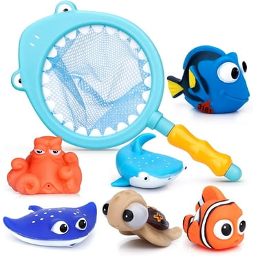 Water Bath Toys Swimming Pool Shower Time Cute Fish Toys Happy Finding Underwater Story Water Squirt Spray Bathtub Baby Play Children Educational Learning Toys (6 PCS with Fishing Net)