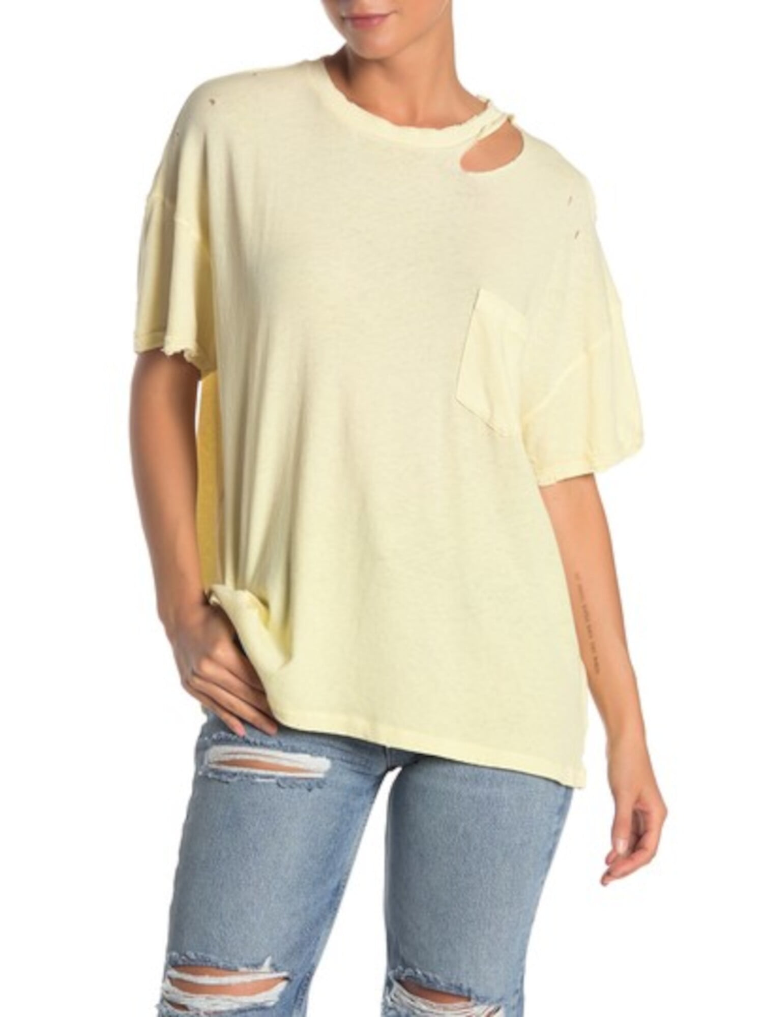 FREE PEOPLE Womens Yellow Distressed 