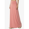thumbnail image 3 of TheMogan Women's Casual Lounge Solid Foldable High Waist Draped Jersey Relaxed Long Maxi Skirt Ash Rose 1X, 3 of 7