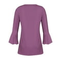 thumbnail image 6 of VKOYWKM 3/4 Length Sleeve Women Tops Hide Belly Shirt Dressy Casual Pleated Blouses Button V Neck Bell Sleeve Empire Waist Tunic Tops, 6 of 6