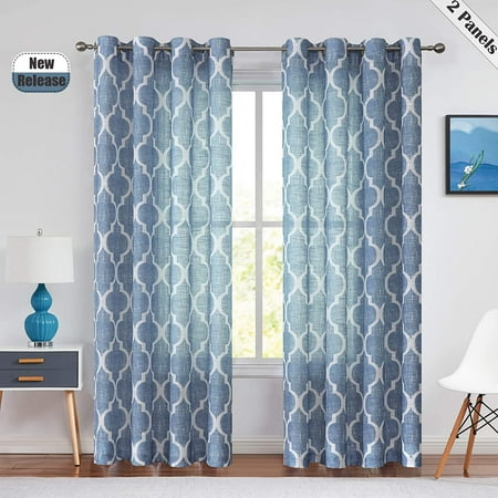 Lattice Moroccan Tile Print Curtains 84 Inches Long Quatrefoil Linen Semi Sheer Curtain Grommet Window Treatment Set For Living Room Kitchen Of 2 50 Inch Wide X Light Blue Canada Lattice Moroccan Tile Print Curtains 84, How Wide Should Curtains Be For A 50 Inch Window