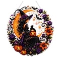 thumbnail image 2 of Gothic Halloween Diamond Art Craft Set, Acrylic Suncatcher with Witch Black Cat Pumpkin Purple Flower Pattern, 5D Special Shaped Gem Hanging Ornament for Party Wall Window Decoration, 2 of 9
