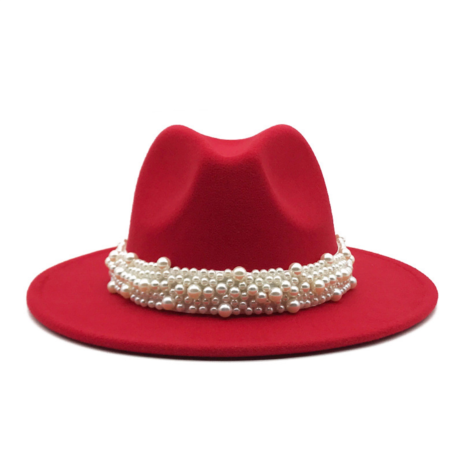 Lacyie Women Felt Fedora Hat Vintage Handmade Pearl Wide Brim Panama