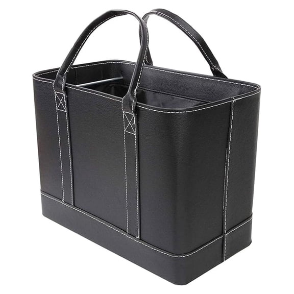 Chic File Organizer Tote - Important Document Organizer Bag, Portable File Box with Handle, Black
