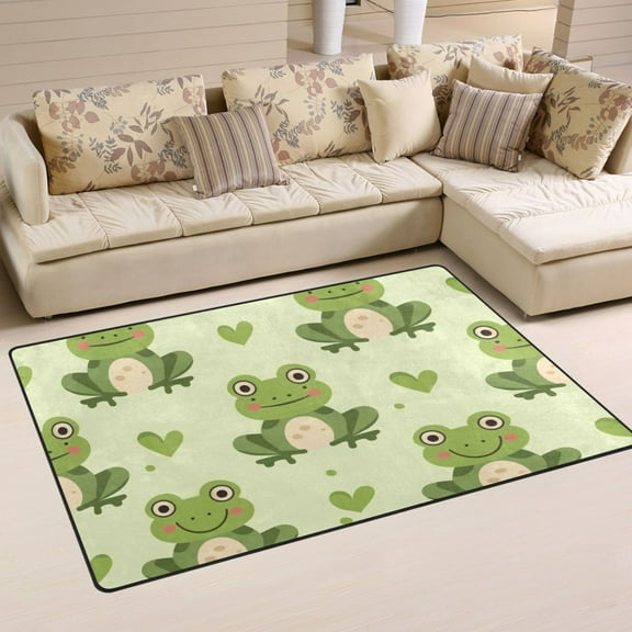 Cartoon Cute Frog Area Floor Mats Non-Slip Rugs Soft Doormat 31 x 20 inch Carpet for Living Dining Room Bedroom Decorative