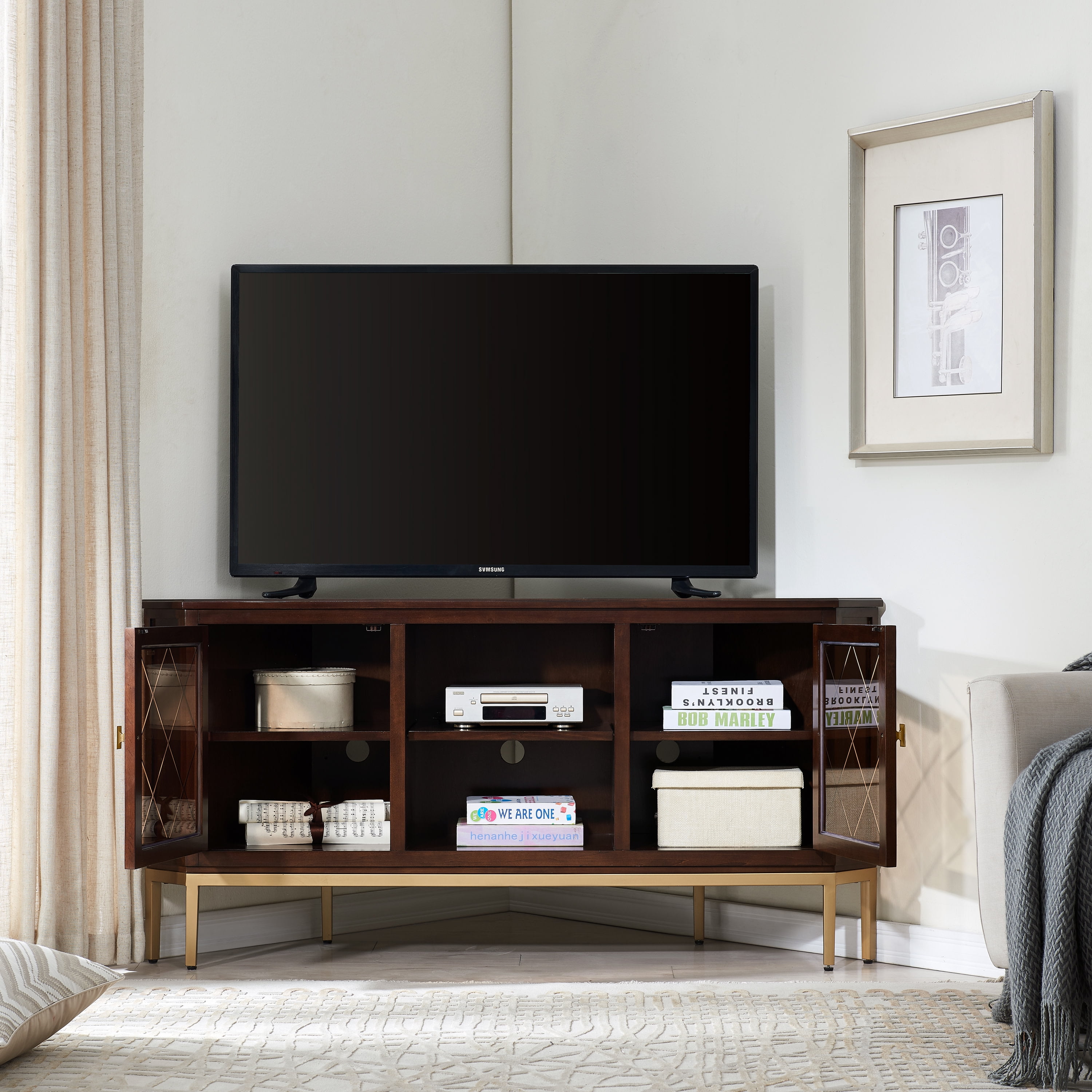 Free Shipping! Leick Home 81388 Corner TV Stand with Metal Free Shipping! Leick Home 81388 Corner TV Stand with Metal