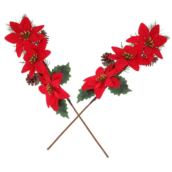 PAMINGONO 2-Pack Red Poinsettia Floral Picks Artificial Flowers for Christmas Holiday Festive Decoration