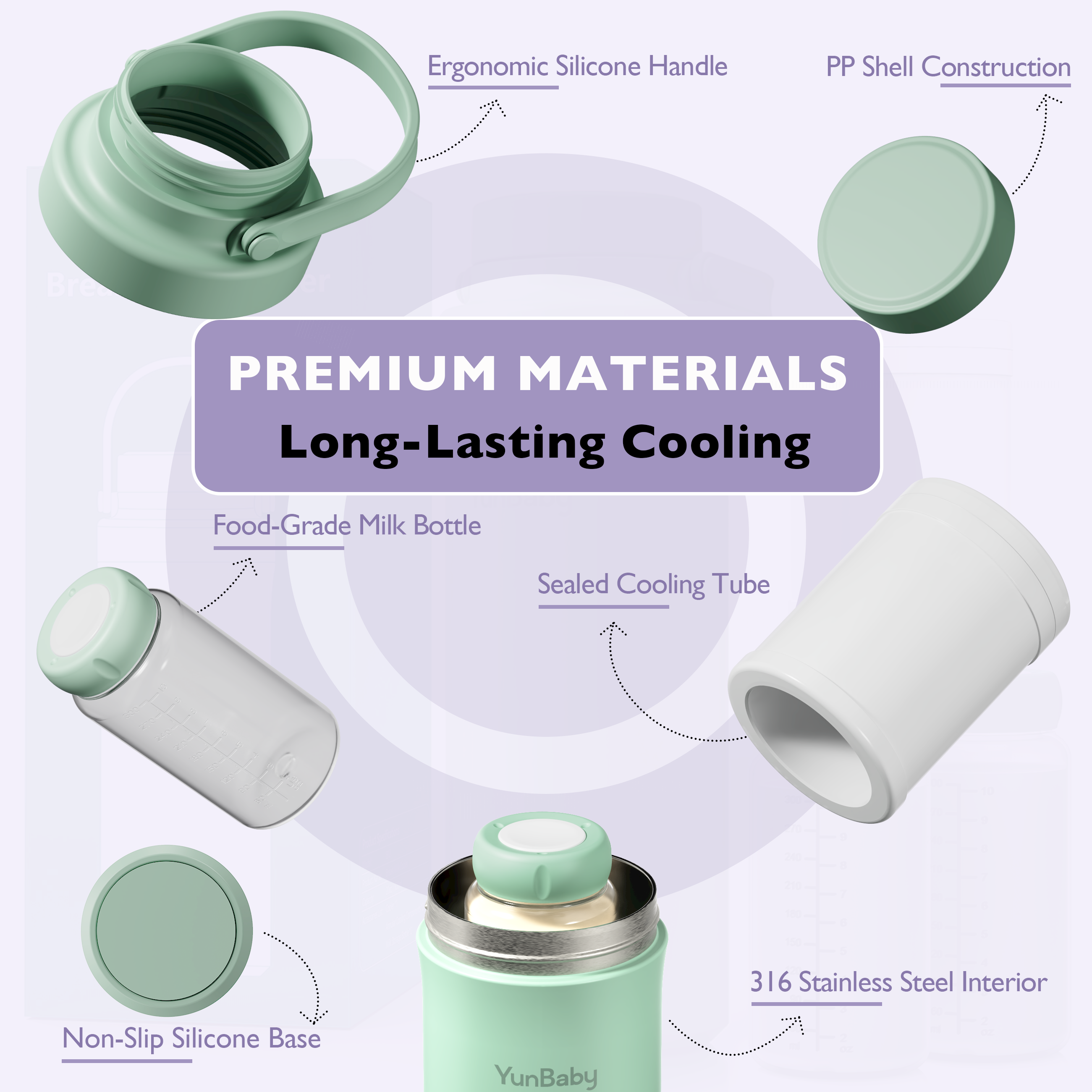 YunBaby 22oz Stainless Steel Breast Milk Cooler, 30-Hour Ice Retention, Portable & Reusable, Includes Gel Ice Pack, Perfect for Travel, Work, or Daycare – Baby Essentials
