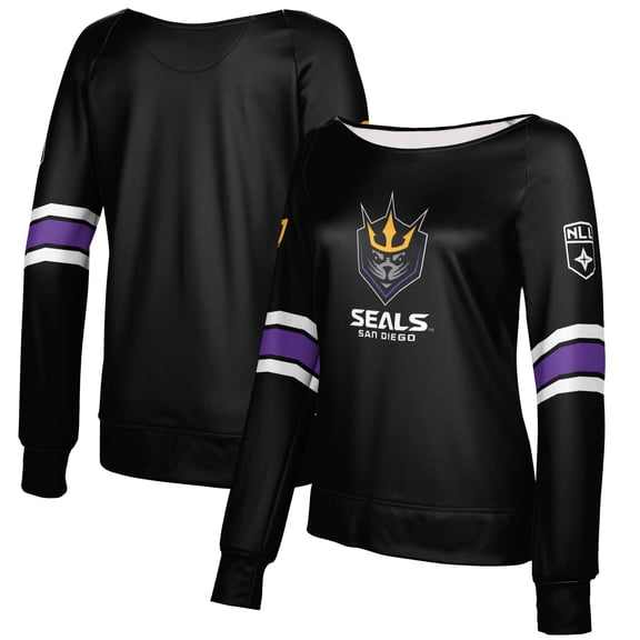 Women's Epoch Lacrosse Black San Diego Seals Boat Neck Pullover Sweatshirt
