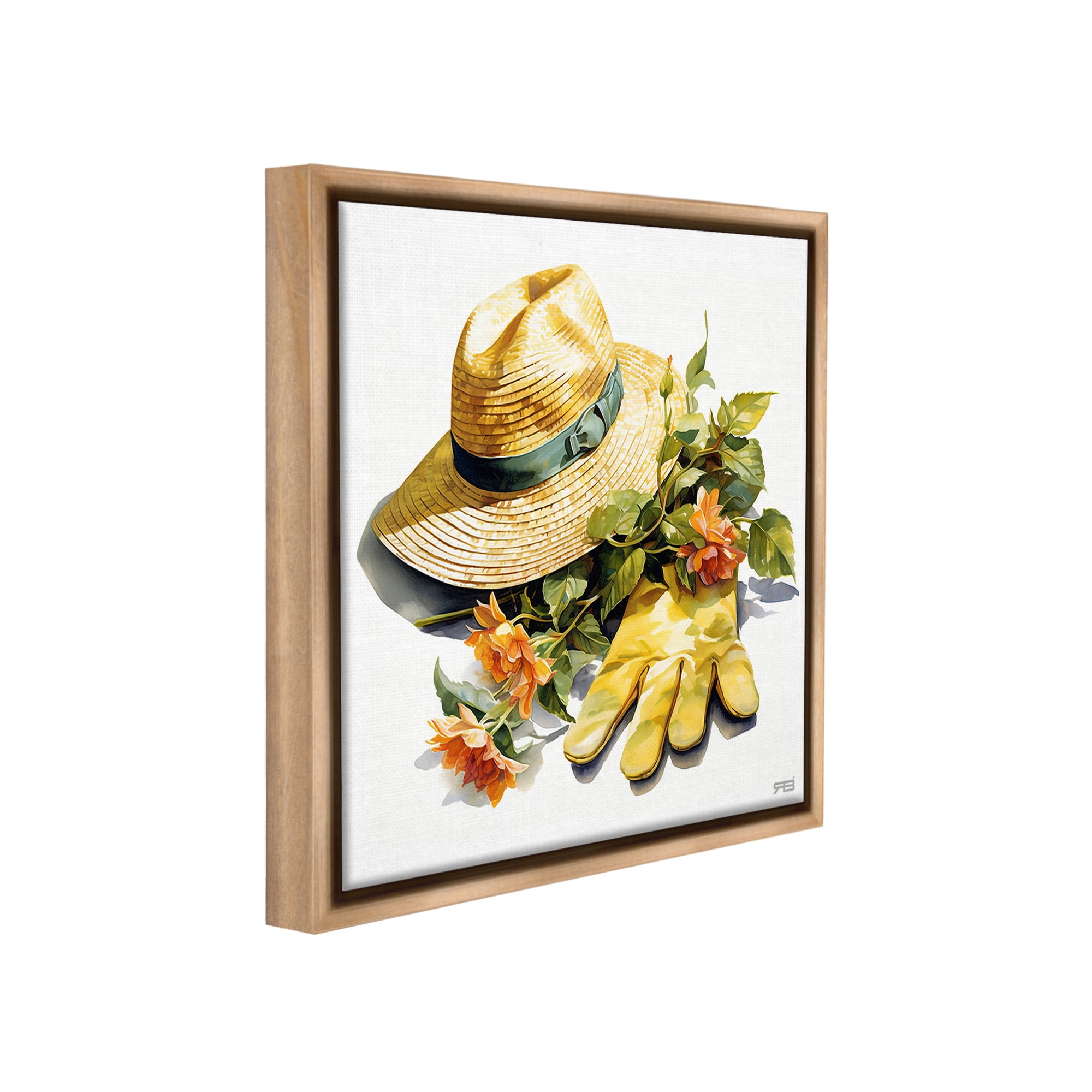 Stupell Industries Floral Gardening Gear Botanical & Floral Painting Brown Floater Framed Canvas Art Print Wall Art, 18 x 18
