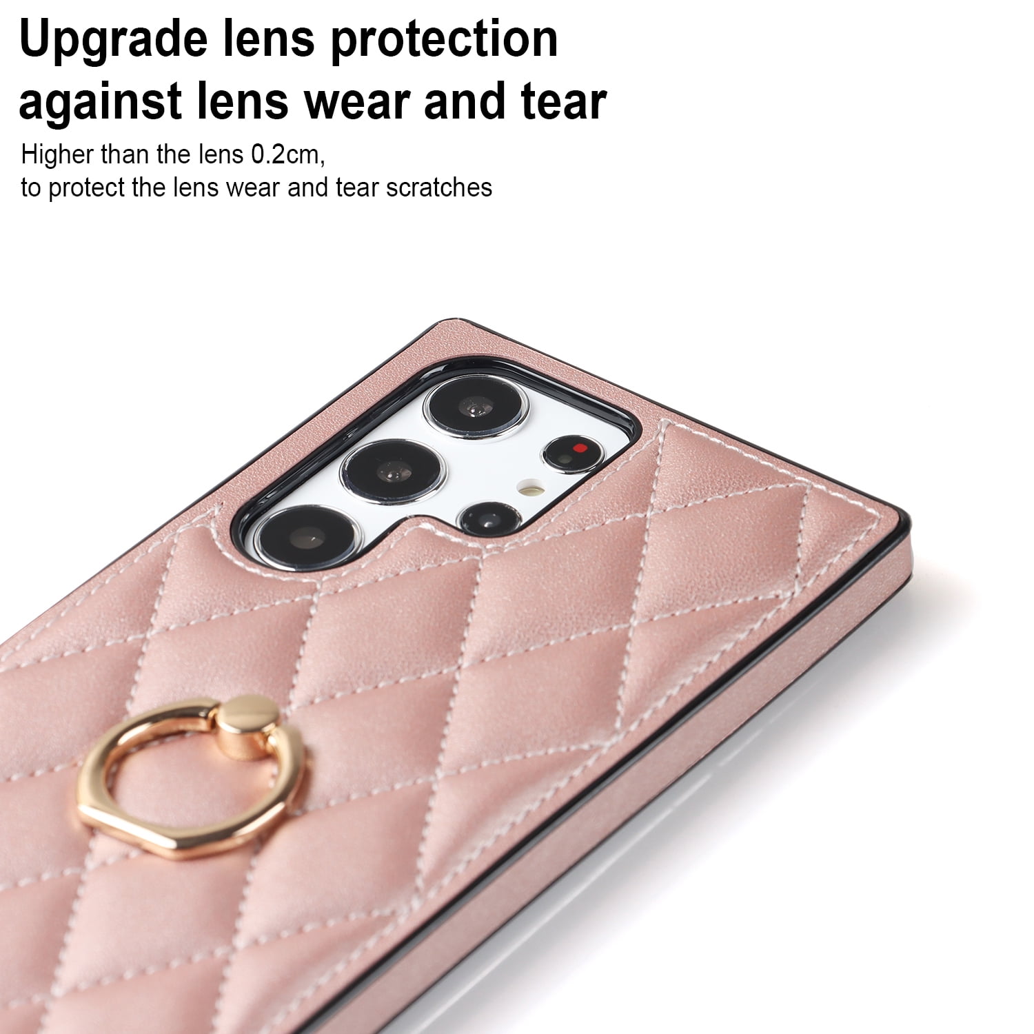 2023 Genuine Leather Splicing Grids Glossy Back Case fr Samsung Galaxy S23  Ultra
