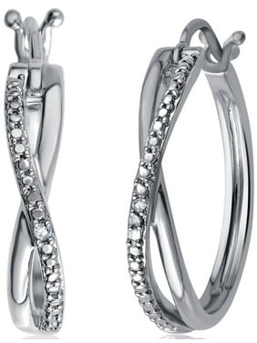 Womens Earrings Product Image Genuine 0 01 Carat Natural Diamond Accent Twisted Hoop Earrings In 14k White Gold Plated