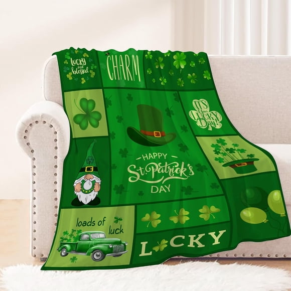 St Patricks Day Throw Blanket Green Plaid Lucky Shamrocks Blanket Saint Patricks Day Irish Blanket St Patricks Day Home Decorations for Couch Sofa Bed Soft Fuzzy Fleece Blankets Gift 50x60