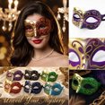 thumbnail image 2 of Masquerade Mask Red Gold Glitter for Women Venetian Style Half Eye Accessory for Masquerade Party Mardi Gras Prom Evening Gala Formal Event, 2 of 5