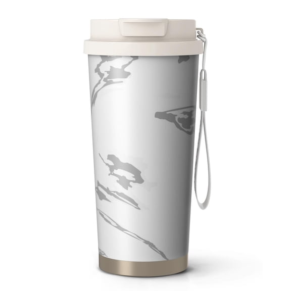 18oz Travel Coffee Mug, 316 Stainless Steel Vacuum Insulated Tumbler with 2-in-1 Straw Lid & Strap, Liquid & Marble Print