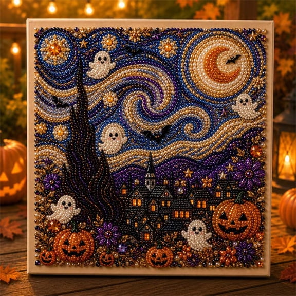 Halloween Ghost Pearl Art DIY Kit, Diamond Art Painting Crafts for Adults