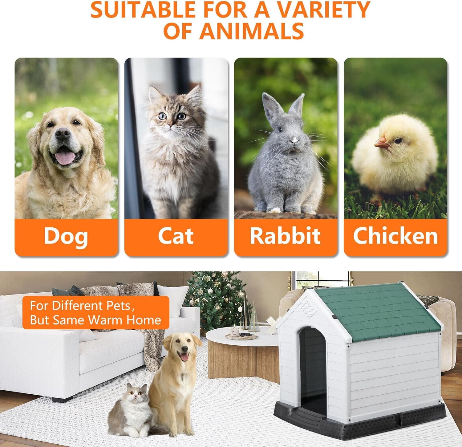 4 Colors Dog House Detachable Roof Designed for Medium or Small Sized Pets Yard