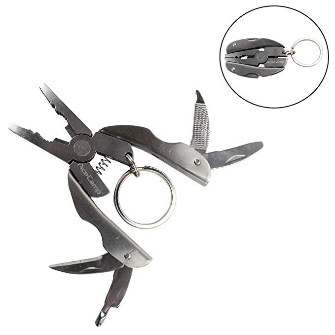 AceCamp 6in1 Ellipse MultiTool Keychain, Oval Stainless Steel