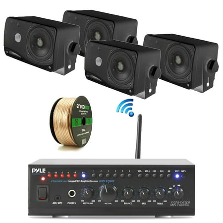 6 1 2 Speaker Box Pyle PTAUWIFI46 WiFi Bluetooth Stereo Amplifier 240-Watt Home Theatre Receiver, 4x Pyle 3.5